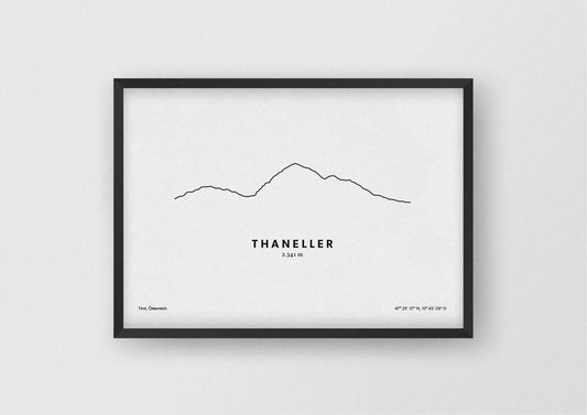 Minimalistische Illustration des Thaneller in den östlichen Lechtaler Alpen in Tirol als stilvoller Einrichtungsgegenstand für Zuhause.