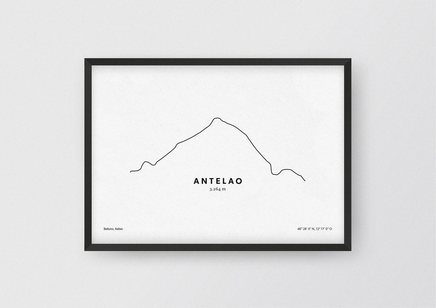 Minimalistische Illustration des Antelao in den Ampezzaner Dolomiten, als stilvoller Einrichtungsgegenstand für Zuhause.