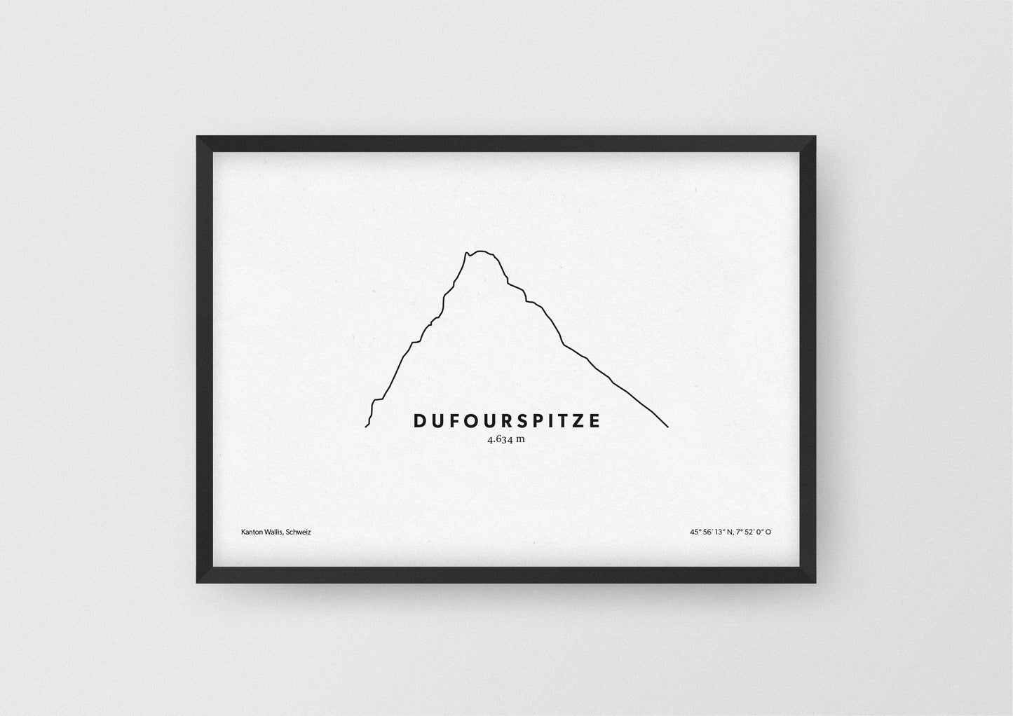 Minimalistische Illustration der Dufourspitze in den Walliser Alpen, als stilvoller Einrichtungsgegenstand für Zuhause.