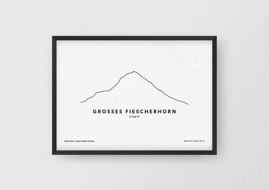 Minimalistische Illustration des Großen Fiescherhorn in den Berner Alpen, als stilvoller Einrichtungsgegenstand für Zuhause.