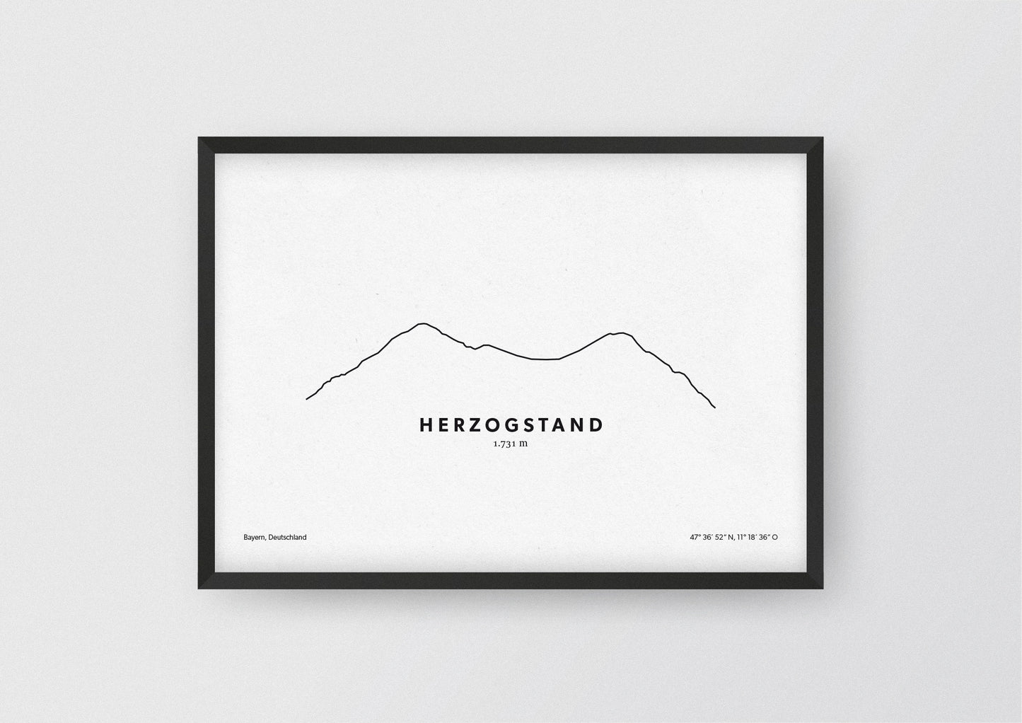 Minimalistische Illustration des Herzogstand in den Bayerischen Voralpen, als stilvoller Einrichtungsgegenstand für Zuhause.