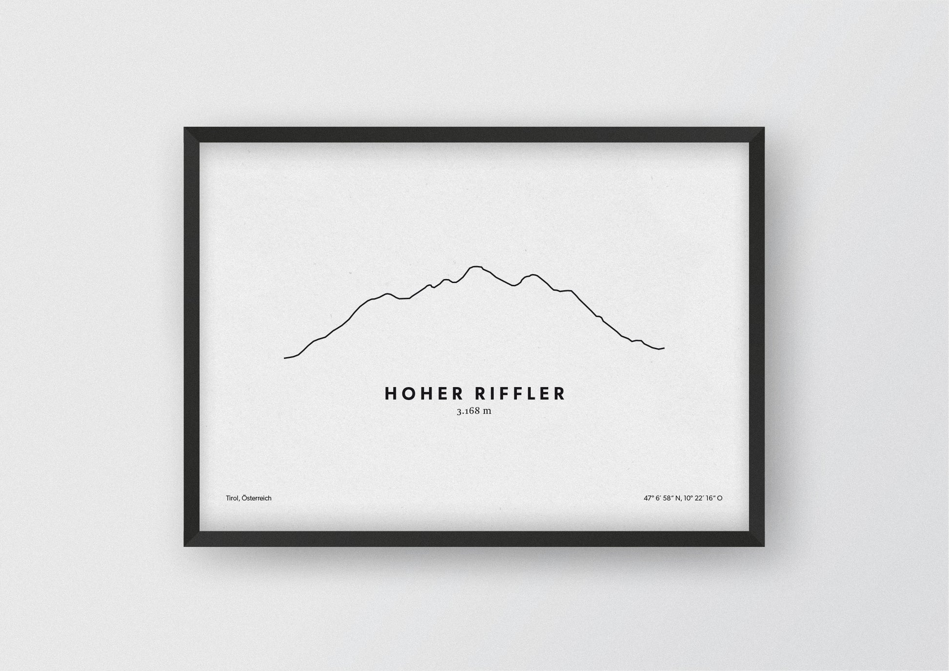 Minimalistische Illustration des Hohen Rifflers in Tirol, als stilvoller Einrichtungsgegenstand für Zuhause.