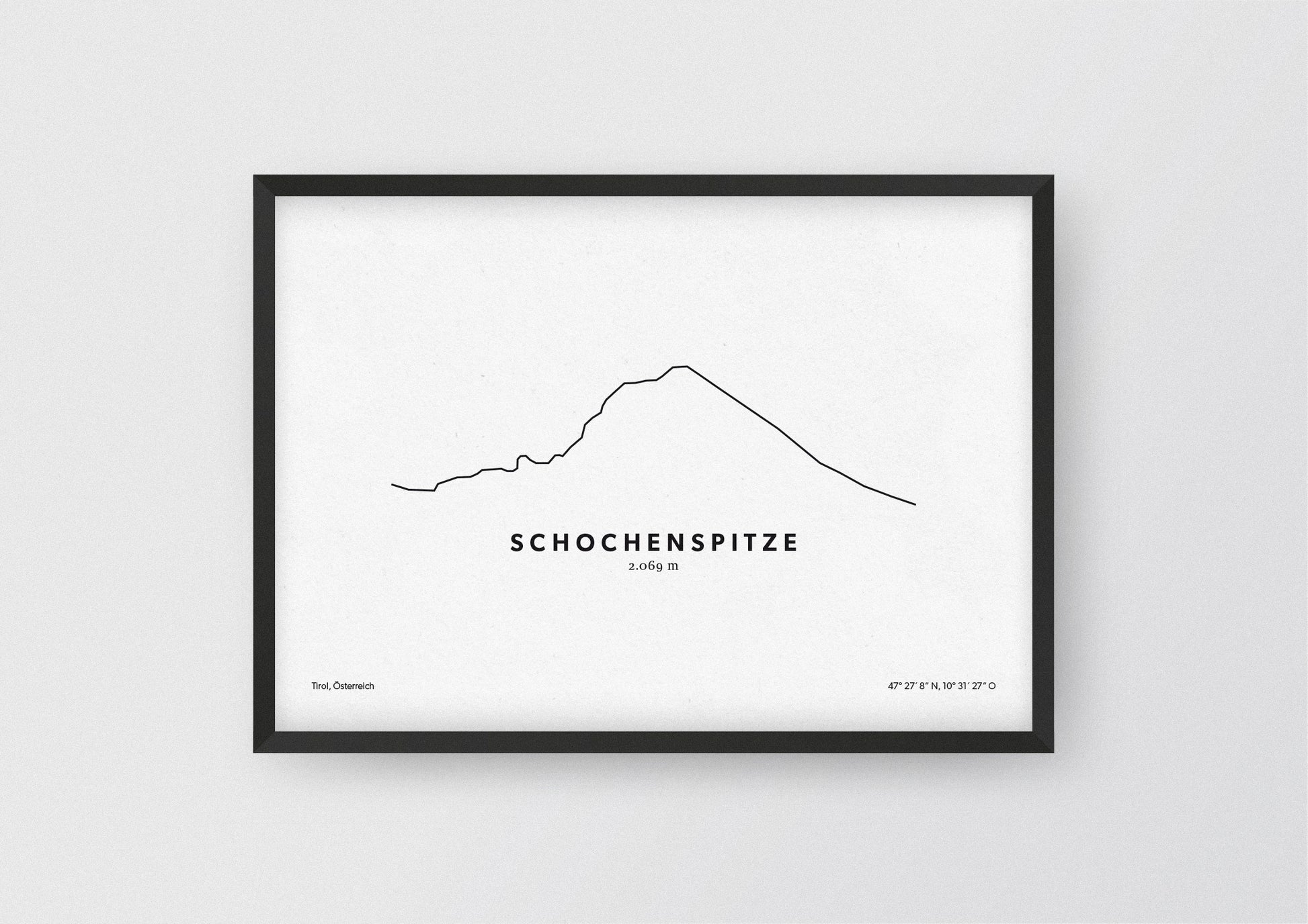 Minimalistische Illustration der Schochenspitze in Tirol, als stilvoller Einrichtungsgegenstand für Zuhause.