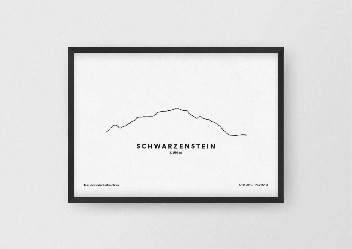 Minimalistische Illustration des Schwarzenstein, im Hauptkamm der Zillertaler Alpen, als stilvoller Einrichtungsgegenstand für Zuhause.