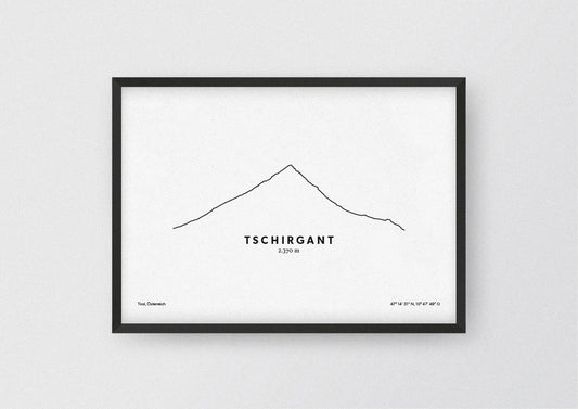 Minimalistische Illustration des Tschirgant bei Imst in Tirol, als stilvoller Einrichtungsgegenstand für Zuhause.