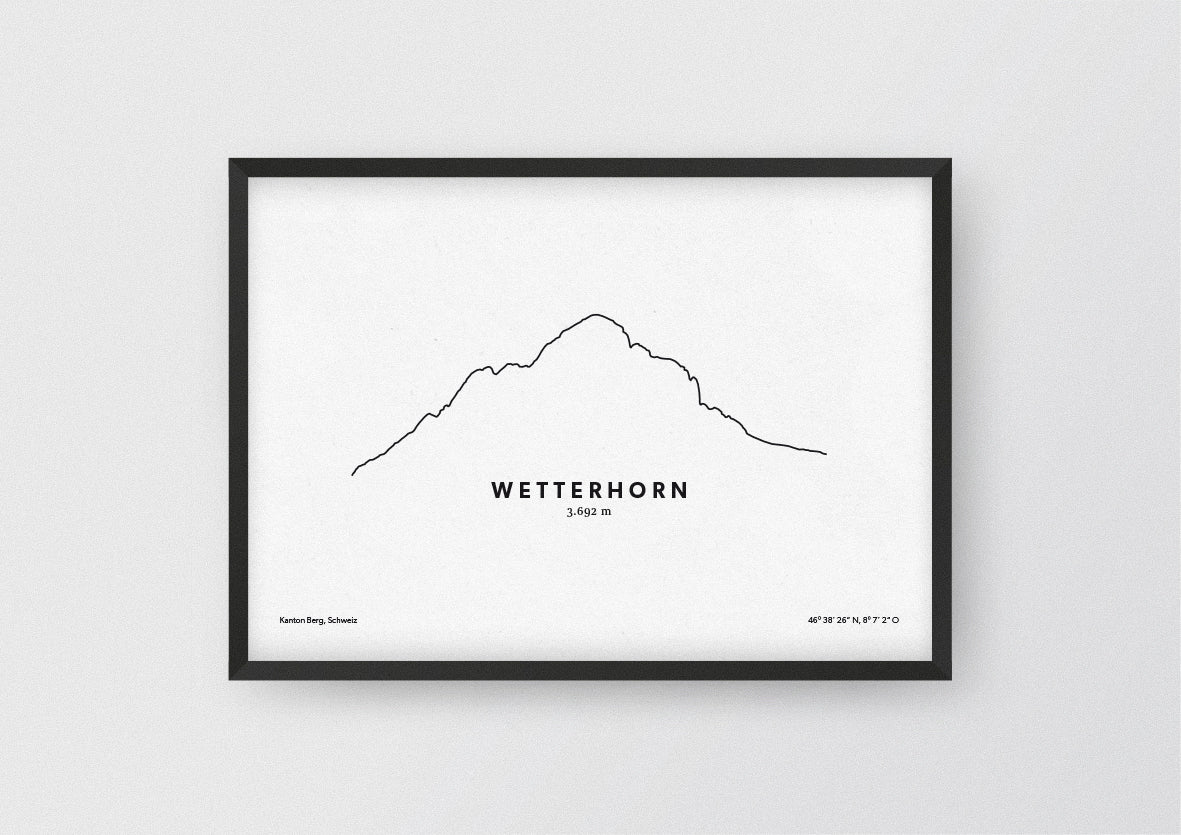 Minimalistische Illustration des Wetterhorn, im Berner Oberland in der Schweiz oberhalb von Grindelwald, als stilvoller Einrichtungsgegenstand für Zuhause.