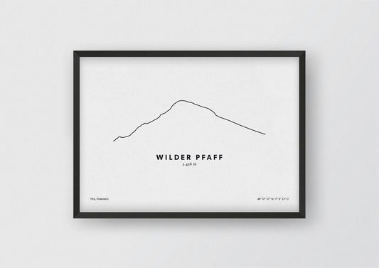 Minimalistische Illustration des Wilden Pfaff, einem der höchsten Berge in den Stubaier Alpen, als stilvoller Einrichtungsgegenstand für Zuhause.